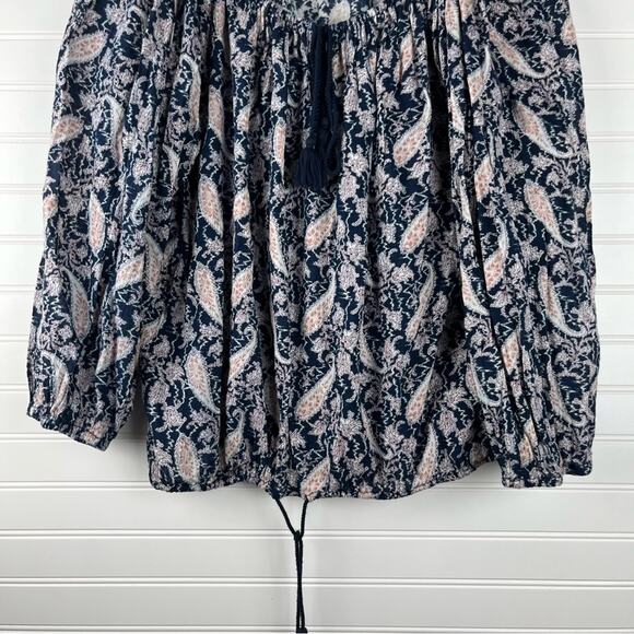 Denim & Supply Ralph Lauren Women's Blue Paisley Tassel-tie Boho Top Small - Picture 7 of 12